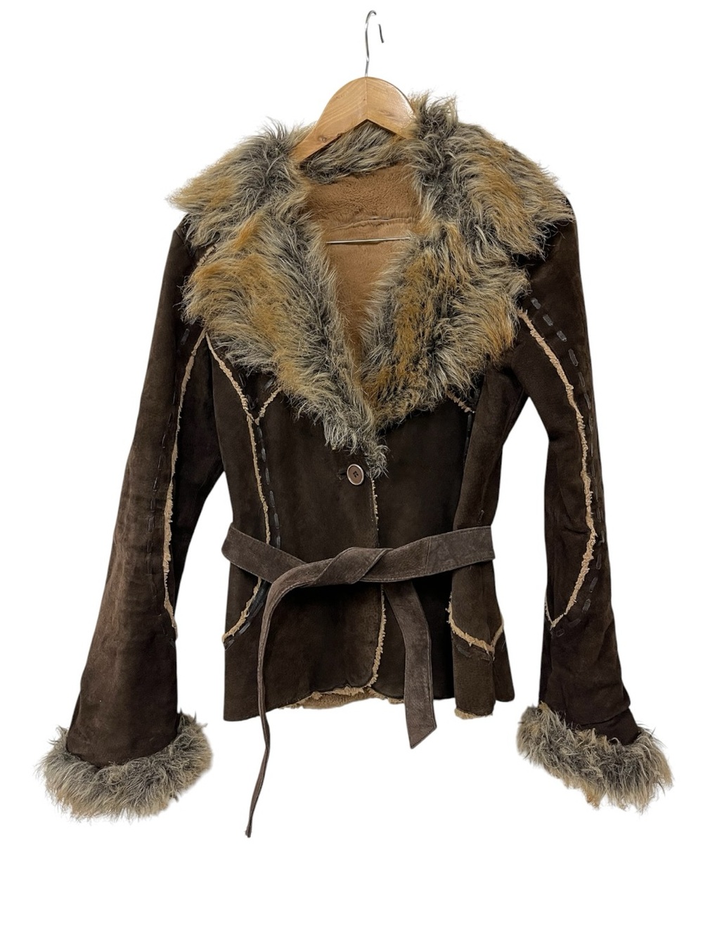 1990s Y2K Vintage Wilsons Leather Suede Jacket Penny Lane Boho Style Faux Fur S - Picture 1 of 8